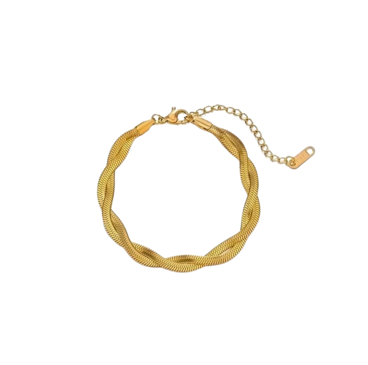 Flettet snake bone armbånd (guld)